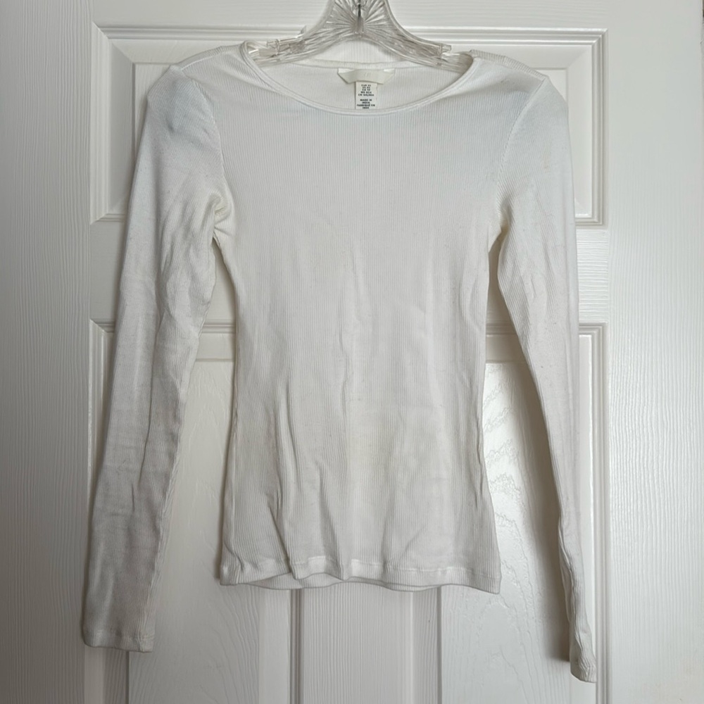 H&M White Ribbed Top XS